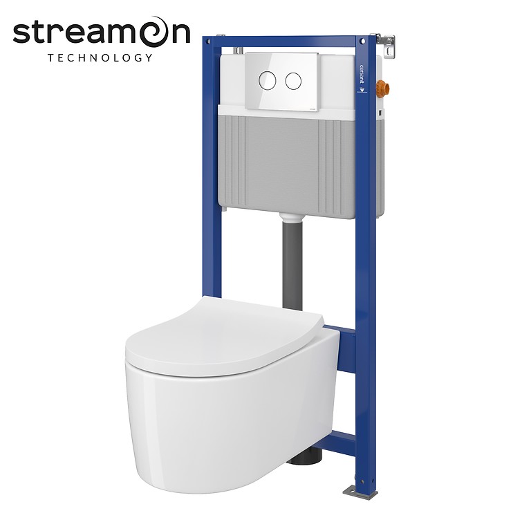 Set B229 Aqua 52 PNEU S QF, Wandcloset INVERTO StreamOn, Slim Wrap Duroplast Toiletzitting, Bedieningsknop ACCENTO Circle Wit Glas S701-423