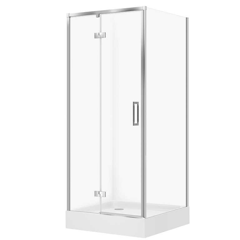 SET D32: DOUCHECABINE VIERKANT LARGA 80×80×195 LINKS CHROOM TRANSPARANT GLAS + DOUCHEBAK TAKO WIT 16 CM S4026-015