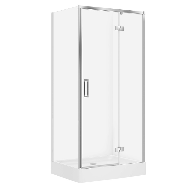 SET D43: DOUCHESCHERM RECHTHOEKIG LARGA 100x80x195 RECHTS CHROOM TRANSPARANT GLAS + DOUCHEBAK TAKO WIT 16 CM S4026-026