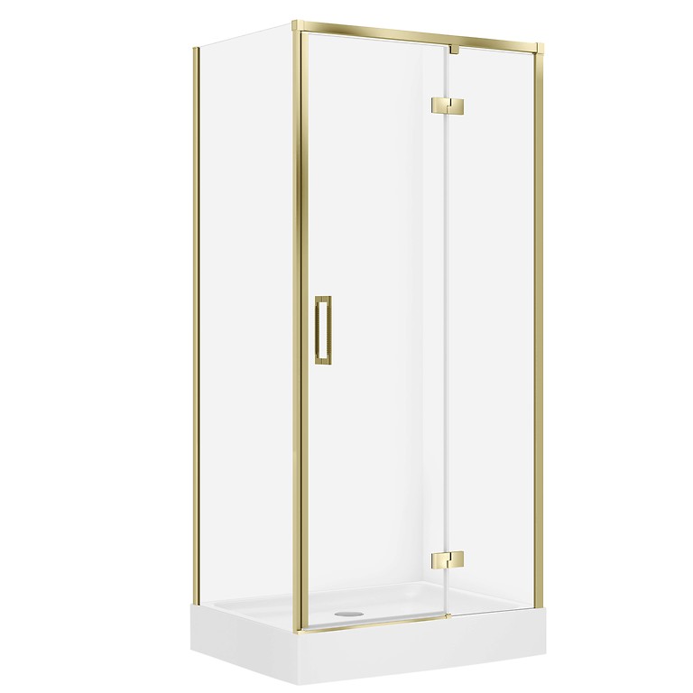 SET D47: RECHTHOEKIGE DOUCHECABINE LARGA 100x80X195 RECHTS GOUDE MAT TRANSPARANT GLAS + DOUCHETRAY TAKO WIT 16 CM S4026-030