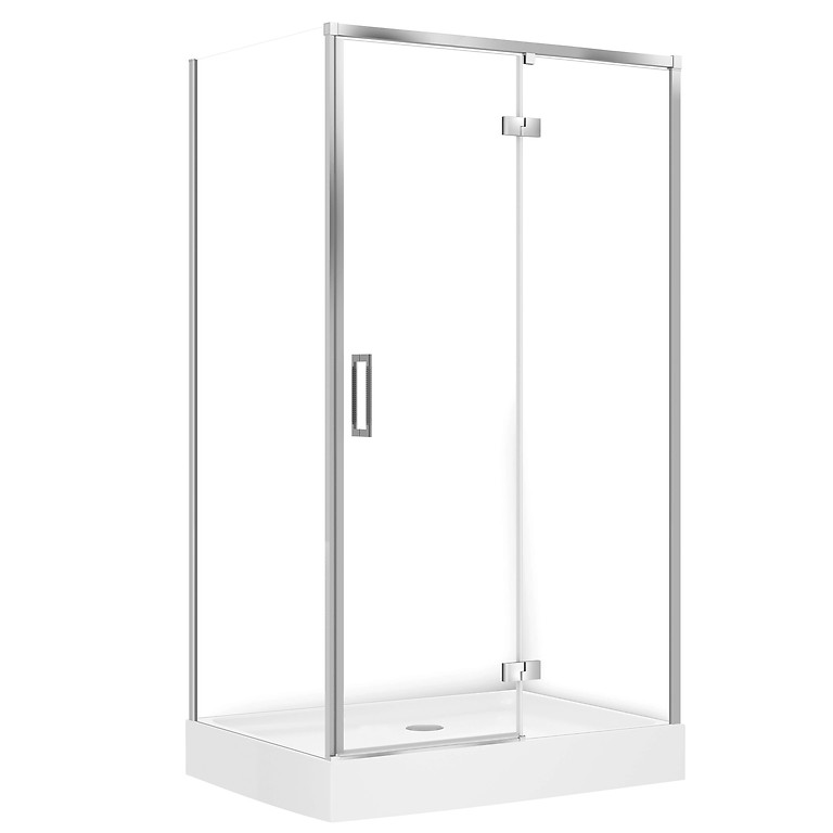 SET D50: RECHTHOEKIGE DOUCHECABINE LARGA 120×90×195 LINKS CHROOM TRANSPARANT GLAS + DOUCHEBAK TAKO WIT 16 CM S4026-033