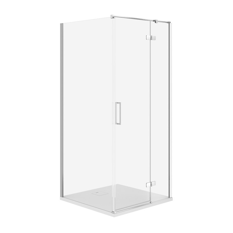 SET B781: SHOWER ENCLOSURE SQUARE JOTA 90×90×195 RIGHT CHROME TRANSPARENT GLASS + TRAY TAKO SLIM WHITE 4 CM S601-168