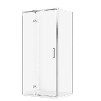 SET C136: SHOWER ENCLOSURE RECTANGULAR LARGA 100x80X195 LEFT CHROME TRANSPARENT GLASS + TRAY TAKO WHITE 4 CM S601-337