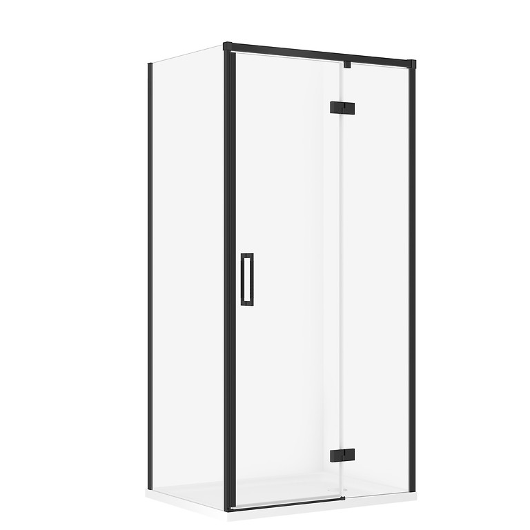 SET C139: SHOWER ENCLOSURE RECTANGULAR LARGA 100 × 80 × 195 RIGHT BLACK TRANSPARENT GLASS + TRAY TAKO WHITE 4 CM S601-340