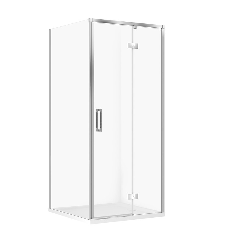 SET 179: VIERKANTE DOUCHECABINE LARGA 80 × 80 × 195 RECHTS CHROOM TRANSPARANT GLAS + TAKO DOUCHEBAK WIT 4 CM S601-346