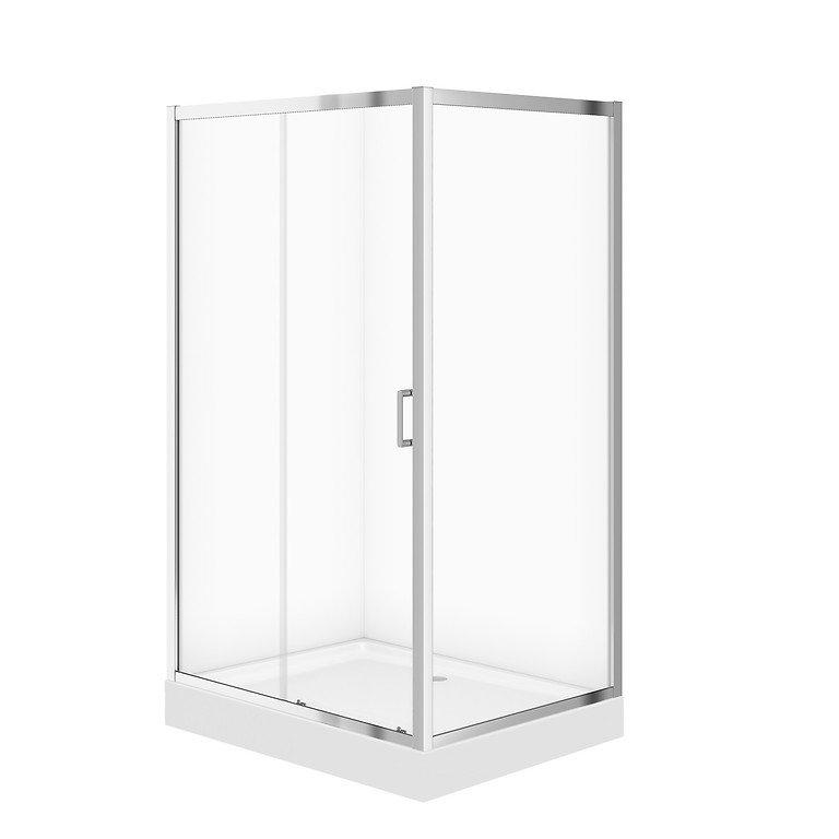SET C180: SHOWER ENCLOSURE RECTANGULAR ARTECO SLIDING 120 × 90 × 190 CHROME TRANSPARENT GLASS + TRAY TAKO WHITE 16 CM S601-355