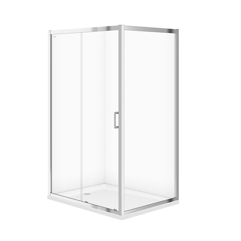 SET C181: SHOWER ENCLOSURE RECTANGULAR ARTECO SLIDING 120 × 90 × 190 CHROME TRANSPARENT GLASS + TRAY TAKO WHITE 4 CM S601-356