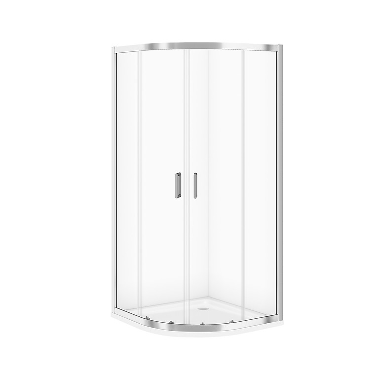 SET C184: SHOWER ENCLOSURE HALF-ROUND ARTECO 90 × 90 × 190 CHROME TRANSPARENT GLASS + TRAY TAKO WHITE 4 CM S601-359