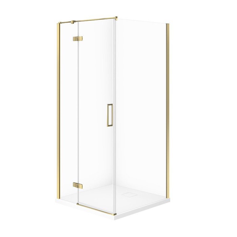 SET C289: SHOWER ENCLOSURE SQUARE JOTA 80×80×195 LEFT GOLD TRANSPARENT GLASS + SHOWER TRAY TAKO SLIM WHITE S601-367