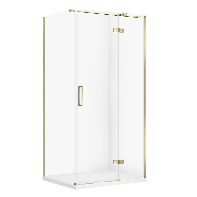 SET C316: DOUCHECABINE RECHTHOEKIG JOTA 100 × 80 × 195 CM RECHTS GOUD TRANSPARANT GLAS + DOUCHEBAK TAKO SLIM WIT S601-382
