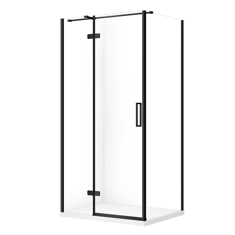 SET C365: DOUCHECABINE RECHTHOEKIG JOTA 100×80×195 LINKS ZWART TRANSPARANT GLAS + DOUCHEBAK TAKO SLIM WIT S601-391