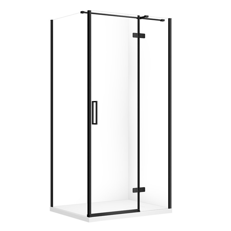 SET C366: DOUCHECABINE RECHTHOEKIG JOTA 100×80×195 RECHTS ZWART TRANSPARANT GLAS + DOUCHEBAK TAKO SLIM WIT MAT S601-392