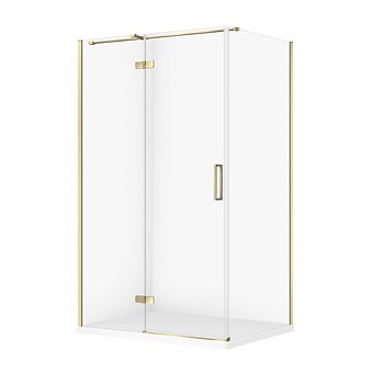 SET C327: DOUCHECABINE RECHTHOEKIG JOTA 120×90×195 LINKS GOUD TRANSPARANT GLAS + DOUCHEBAK TAKO SLIM WIT MAT S601-409