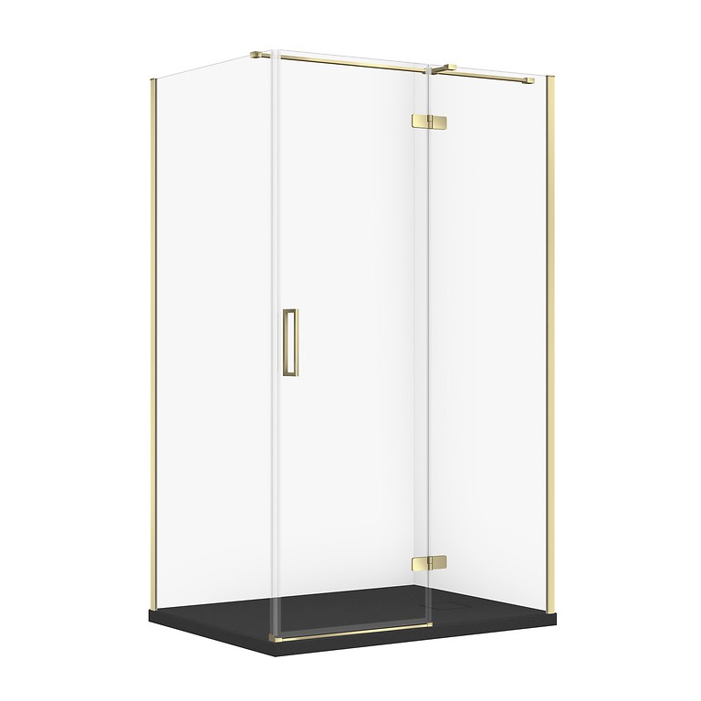 SET C330: DOUCHECABINE RECHTHOEKIG JOTA 120x90x195 RECHTS GOUD TRANSPARANT GLAS + DOUCHEBAK TAKO SLIM ZWART MAT S601-412