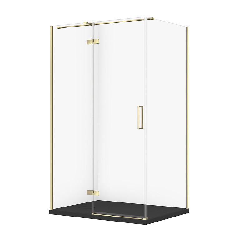 SET C331: DOUCHECABINE RECHTHOEKIG JOTA 120x90x195 LINKS GOUD TRANSPARANT GLAS + DOUCHEBAK TAKO SLIM ZWART MAT S601-413