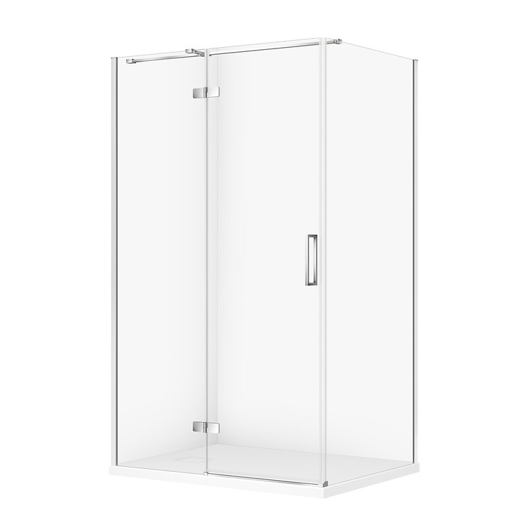 SET C349: DOUCHECABINE RECHTHOEKIG JOTA 120×90×195 LINKS CHROOM HELDER GLAS + DOUCHEBAK TAKO SLIM WIT S601-415