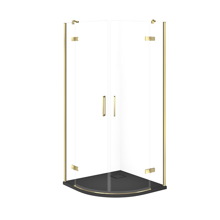SET C314: SHOWER ENCLOSURE HALFROUND JOTA 90 × 90 × 195 cm GOLD TRANSPARENT GLASS + SHOWER TRAY TAKO SLIM GREY MATT S601-444