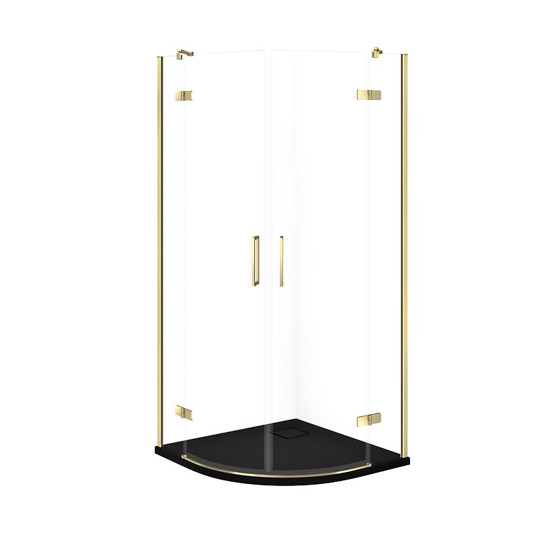 SET C315: SHOWER ENCLOSURE HALFROUND JOTA 90x90X195 GOLD TRANSPARENT GLASS + SHOWER TRAY TAKO SLIM BLACK MATT S601-445
