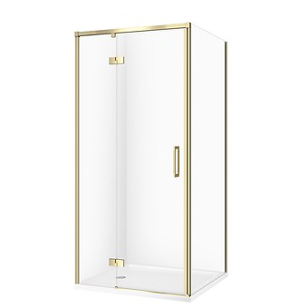 SET C275: SHOWER ENCLOSURE SQUARE LARGA 90 × 90 × 195 LEFT GOLD MATT TRANSPARENT GLASS + SHOWER TRAY TAKO WHITE 4 CM S601-457