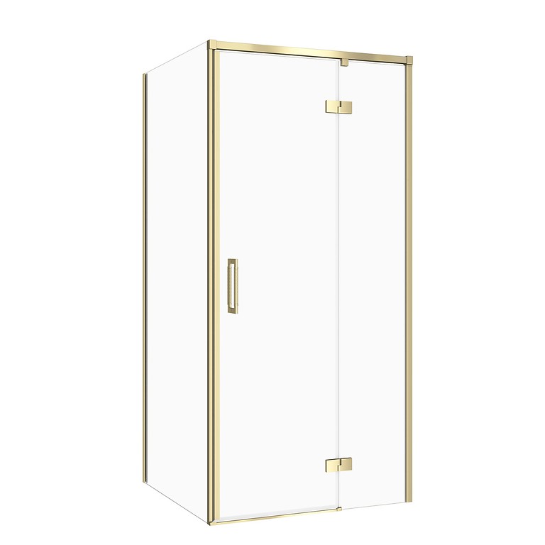 SET C272: Vierkante Douchecabine Larga 90×90×195 Rechts Mat Goud Transparant Glas S601-467
