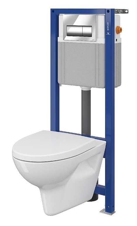 SET 641 AQUA 22 MECH, Wall Hung Bowl PARVA CleanOn, Duroplast Toilet Seat, Button Presto Chrome Gloss S701-067