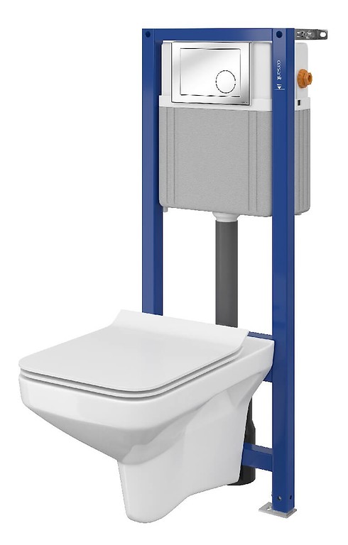 SET 881 AQUA 22 MECH, Wall Hung Bowl COMO CleanOn, Duroplast Toilet Seat, Button Link Chrome Gloss S701-204