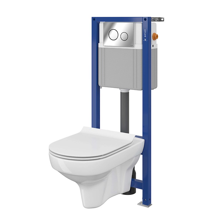 SET 882 AQUA 22 MECH, Wall Hung Bowl CITY CleanOn, Duroplast Toilet Seat, Button Galaxy Chrome Gloss S701-205