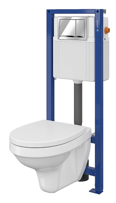 SET 895 AQUA 02 MECH, Wall Hung Bowl DELFI, Polipropylene Toilet Seat, Button Enter Chrome Gloss S701-216
