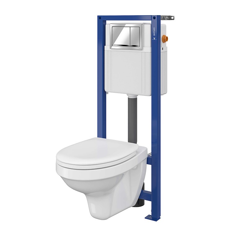 SET 896 AQUA 02 MECH, Wall Hung Bowl DELFI, Duroplast Toilet Seat, Button Enter Chrome Gloss S701-217