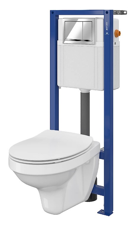 SET 897 AQUA 02 MECH, Wall Hung Bowl DELFI, Duroplast Slim Toilet Seat, Button Enter Chrome Gloss S701-218