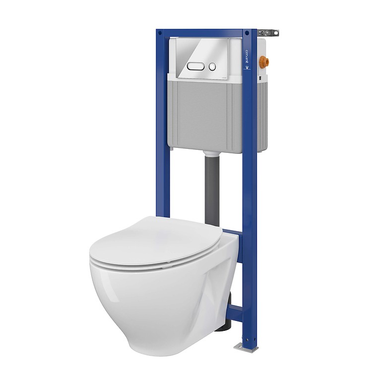 SET 939 AQUA 22 MECH, Wall Hung Bowl MODUO CleanOn, Slim Duroplast Toilet Seat, Button Intera Chrome Gloss K701-234