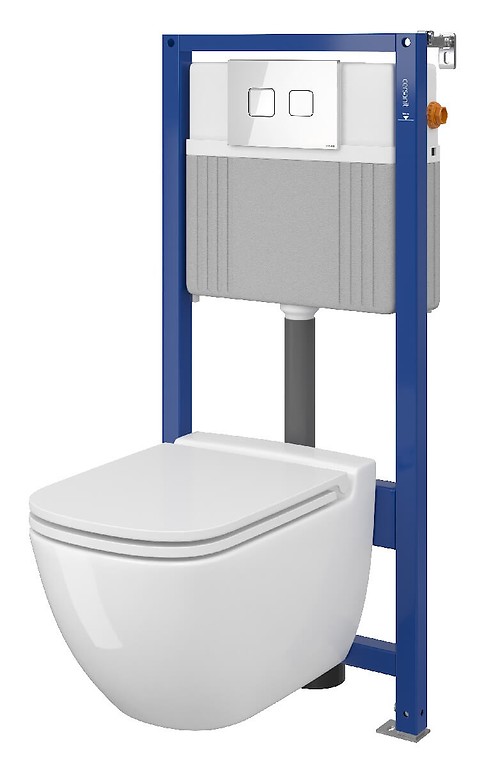 Set B27 Aqua 52 PNEU S QF, Wandcloset CASPIA CleanOn, Slim Duroplast Toiletzitting, Bedieningsknop ACCENTO Square Wit Glas S701-319