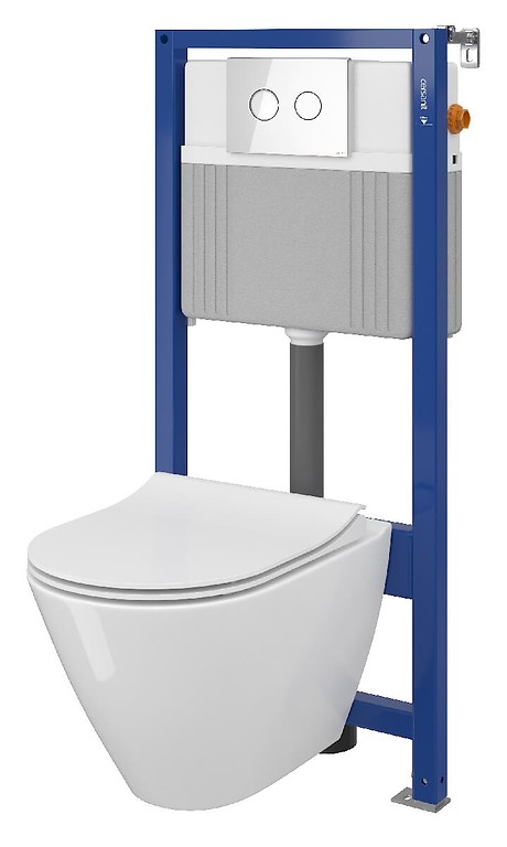 Set B30 Aqua 52 PNEU S QF, Wandcloset CITY Oval CleanOn, Slim Duroplast Toiletzitting, Bedieningsknop ACCENTO Circle Wit Glas S701-322