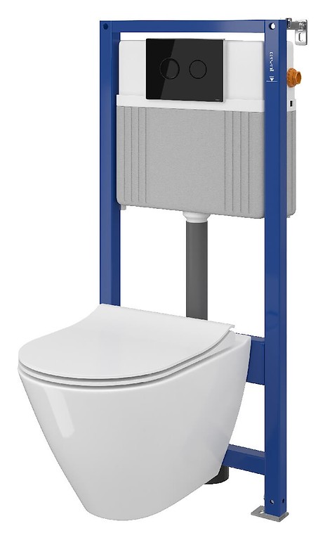 Set B31 Aqua 52 PNEU S QF, Wandcloset CITY Oval CleanOn, Slim Duroplast Toiletzitting, Bedieningsknop ACCENTO Circle Zwart Glas S701-323