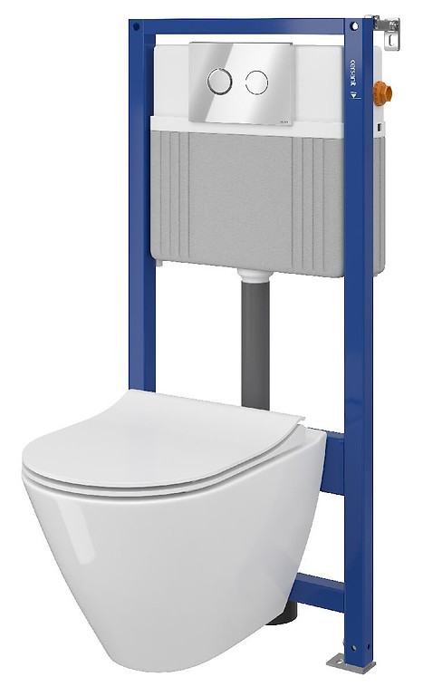 Set B31 Aqua 52 PNEU S QF, Wandcloset CITY Oval CleanOn, Slim Duroplast Toiletzitting, Bedieningsknop ACCENTO Circle Zwart Glas S701-324