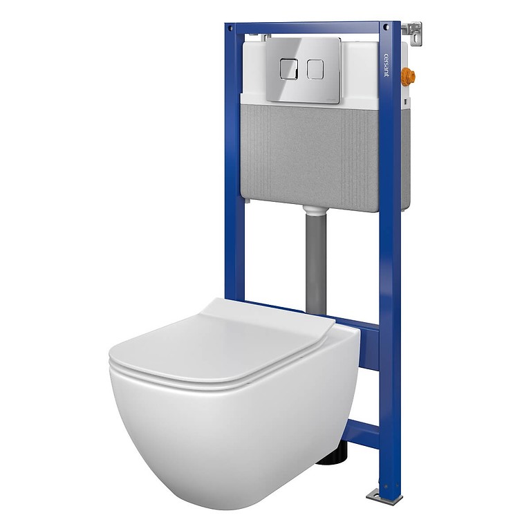 Set B227 Aqua 52 PNEU S QF, Wandcloset VIRGO CleanOn, Slim Duroplast Toiletzitting, Bedieningsknop ACCENTO Chroom Glans S701-406