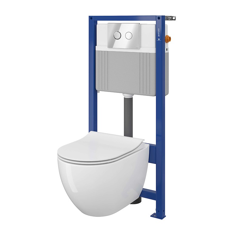 Set B226 Aqua 52 PNEU S QF, Wandcloset ZEN by Cersanit CleanOn, Slim Duroplast Toiletzitting, Bedieningsknop ACCENTO Circle Chroom Glans S701-411