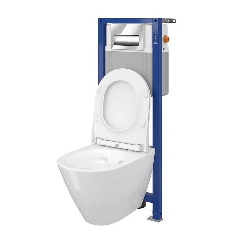 Set B285 Aqua 22 MECH, Wall Hung Bowl CITY Oval CeanOn, Slim Duroplast Toilet Seat, Button PRESTO Chrome Gloss S701-449