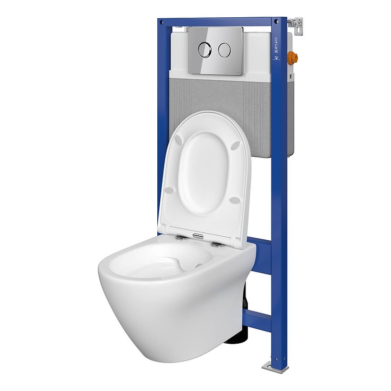 Set B333 Aqua 52 PNEU S QF, Wall Hung Bowl LARGA Oval CeanOn, Slim Duroplast Toilet Seat, Button ACCENTO Circle Chrome Gloss S701-474