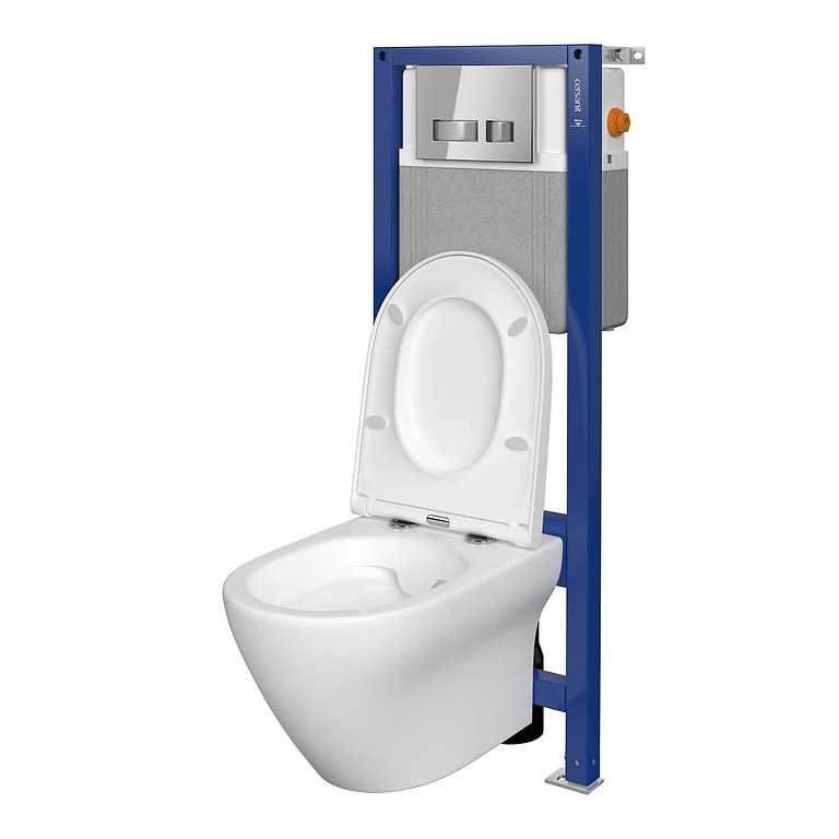 Set B334 Aqua 22 MECH, Wall Hung Bowl LARGA Oval CeanOn, Slim Wrap Duroplast Toilet Seat, Button MOVI Chrome Gloss S701-475