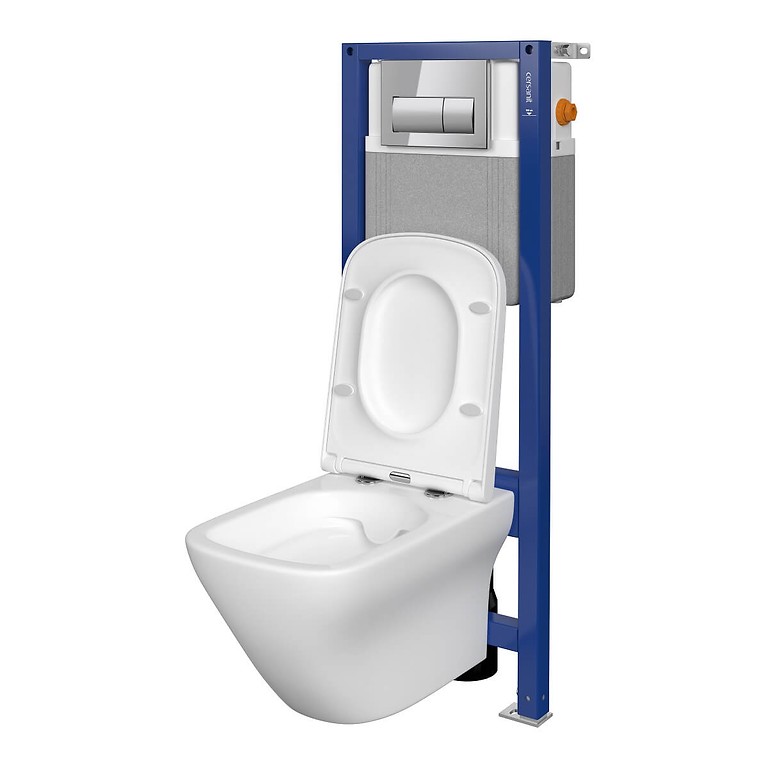 Set B337 Aqua 22 MECH, Wall Hung Bowl LARGA Square CeanOn, Slim Wrap Duroplast Toilet Seat, Button PRESTO Chrome Gloss S701-478