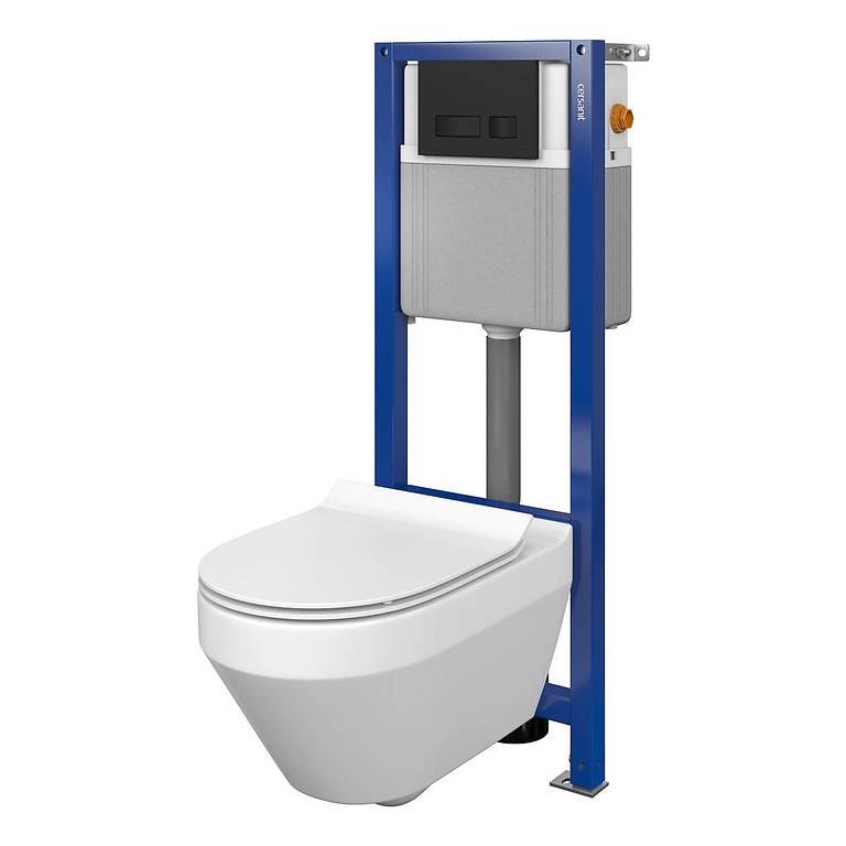 Set B352 Aqua 22 MECH, Wall Hung Bowl CREA Oval CeanOn, Slim Duroplast Toilet Seat, Button MOVI Black Matt S701-485