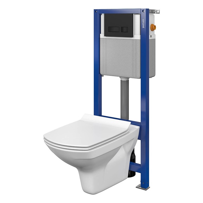 Set B354 Aqua 22 MECH, Wall Hung Bowl CARINA CeanOn, Slim Duroplast Toilet Seat, Button MOVI Black Matt S701-487