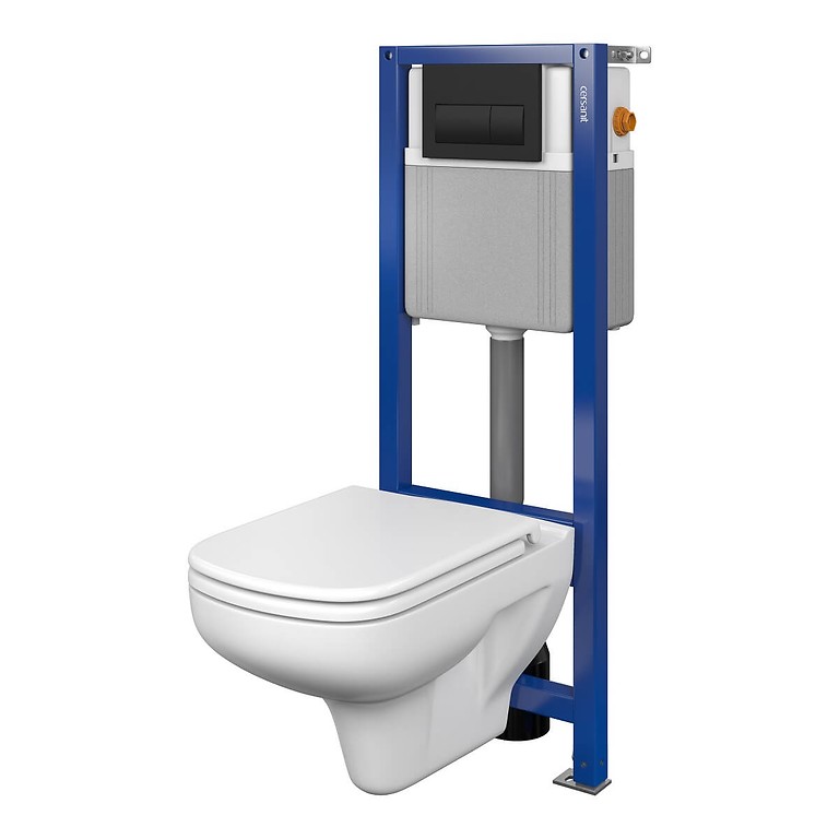 Set B360 Aqua 22 MECH, Wall Hung Bowl COLOUR CleanOn, Duroplast Toilet Seat, Button PRESTO Black Matt S701-493