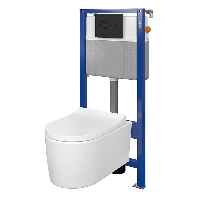 Set B401 AQUA 52 PNEU S QF, Wall Hung Bowl INVERTO Streamon, Slim Duroplast Toilet Seat, Button ACCENTO Circle Black Matt S701-522