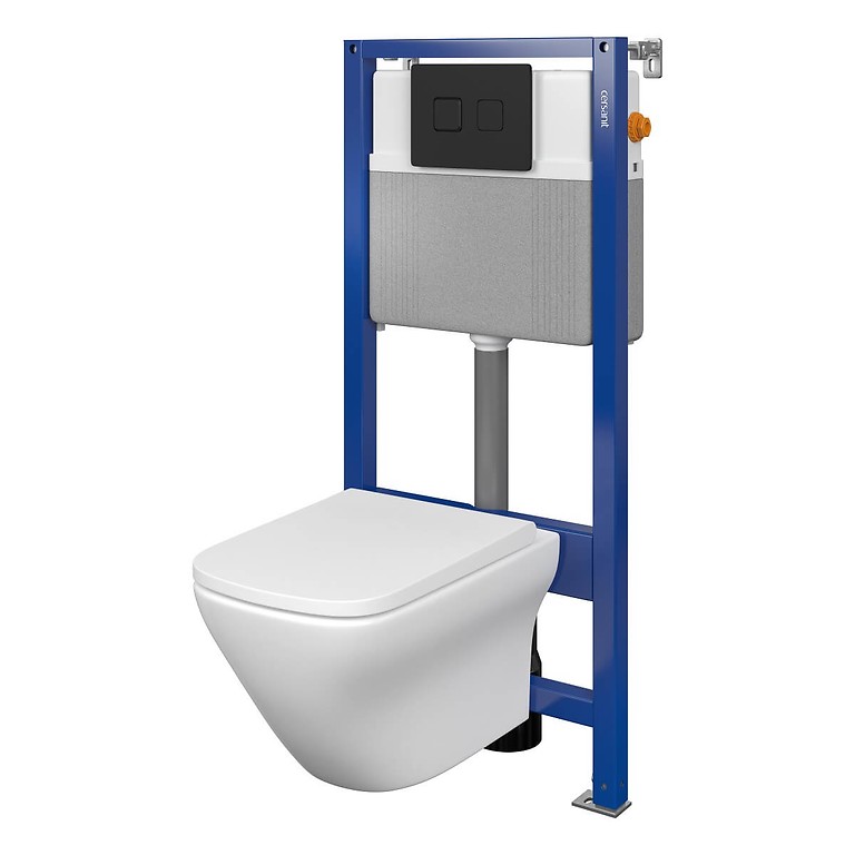 Set B407 Aqua 52 PNEU S QF, Wall Hung Bowl LARGA Square CeanOn, Slim Wrap Duroplast Toilet Seat, Button ACCENTO Square Black Matt S701-528