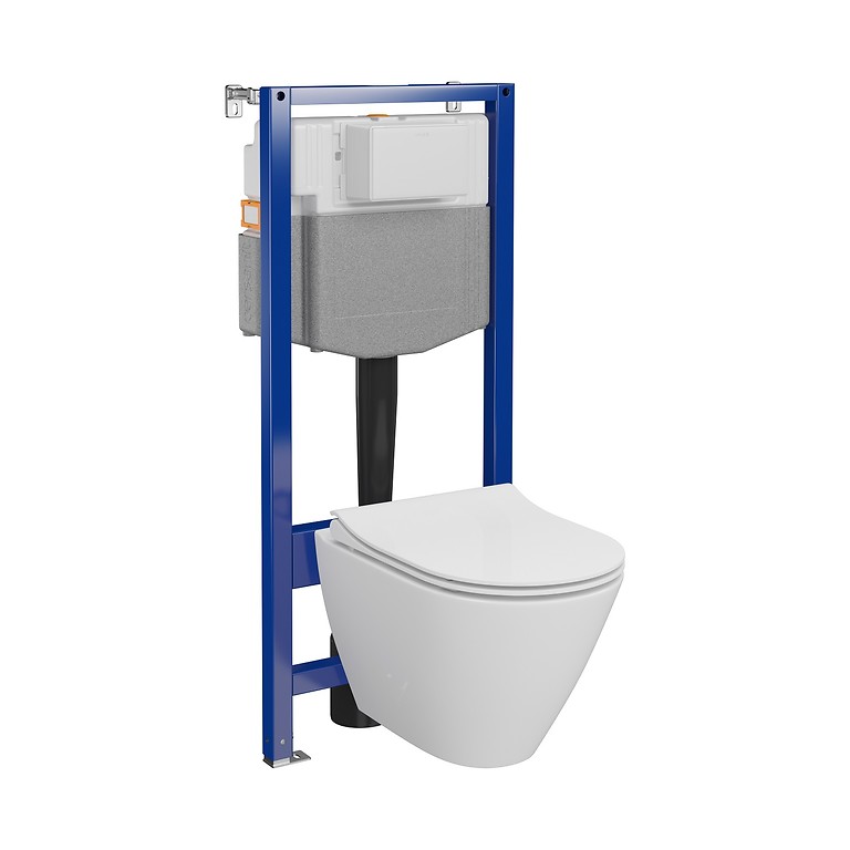 SET C14: AQUA 50 MECH QF WC FRAME + CITY BY CERSANIT OVAL CLEANON WALL HUNG BOWL WITH TOILET SEAT S701-794