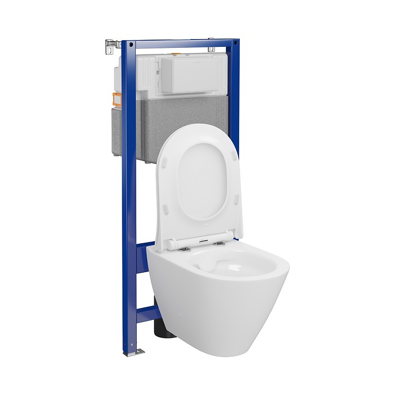 SET C15: AQUA 50 PNEU QF WC frame + CITY by Cersanit OVAL CleanOn wall hung bowl with toilet seat S701-795