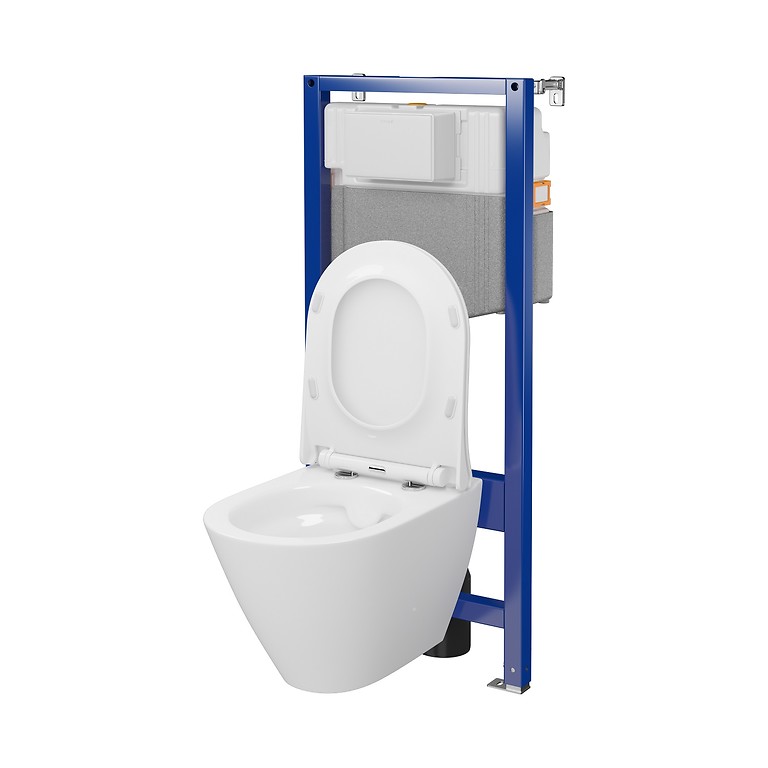 SET C15: AQUA 50 PNEU QF WC frame + CITY by Cersanit OVAL CleanOn wall hung bowl with toilet seat S701-795