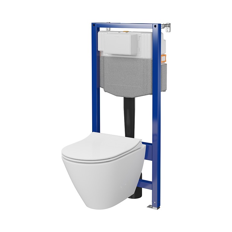 SET C15: AQUA 50 PNEU QF WC frame + CITY by Cersanit OVAL CleanOn wall hung bowl with toilet seat S701-795